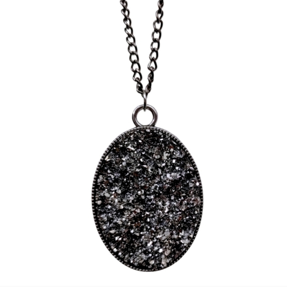 Long Geode Pendant Unbranded Black Metallic Chain Statement Necklace - Picture 3 of 8
